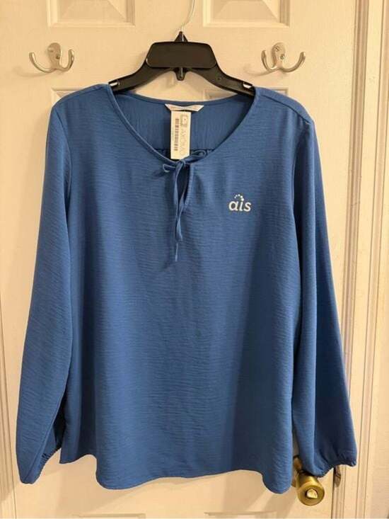 Port Authority Tops - AIS Women's Blue Long-Sleeve Tie-Neck Top Sz L